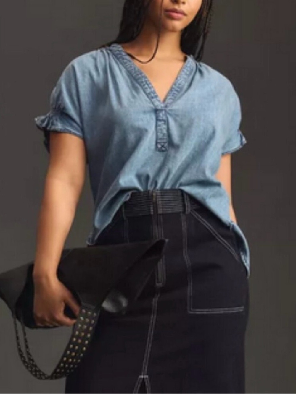 Pilcro Tatum Flutter-Sleeve Henley Blouse from Anthropologie